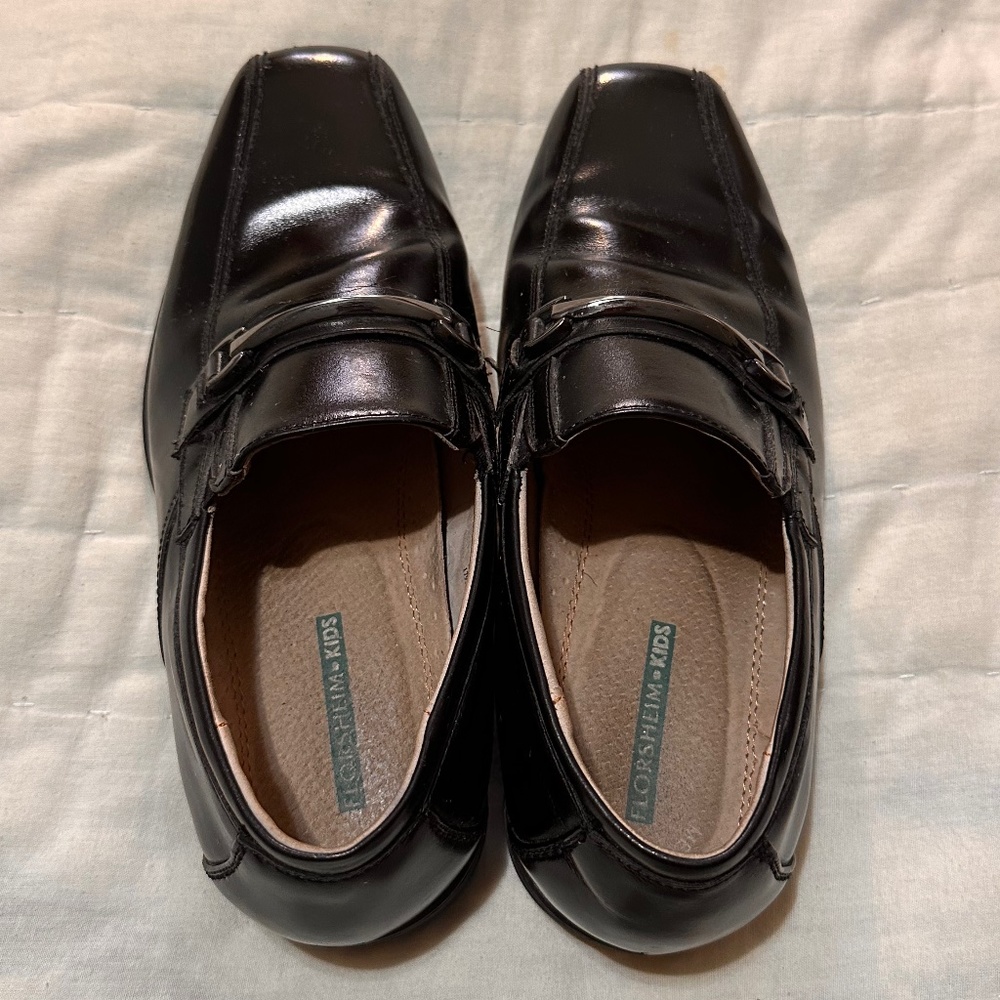Florsheim boys kids size 7M silver Bit Jr Black Noir Patton dress shoes church